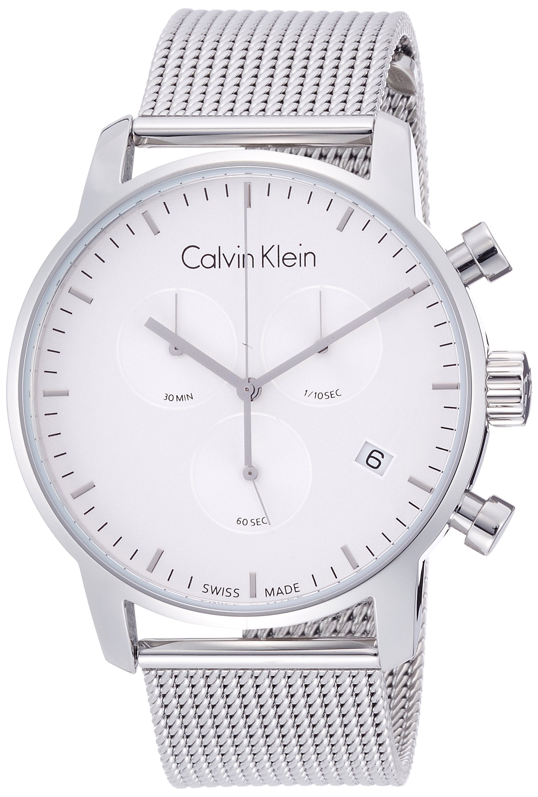 Calvin Klein City Chronograph White Dial Silver Mesh Bracelet Watch for Men - K2G27126 Watches Calvin Klein   