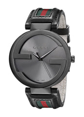 Gucci Interlocking XL Black Dial Red & Green Leather Strap Watch For Men - YA133206 Watches Gucci   