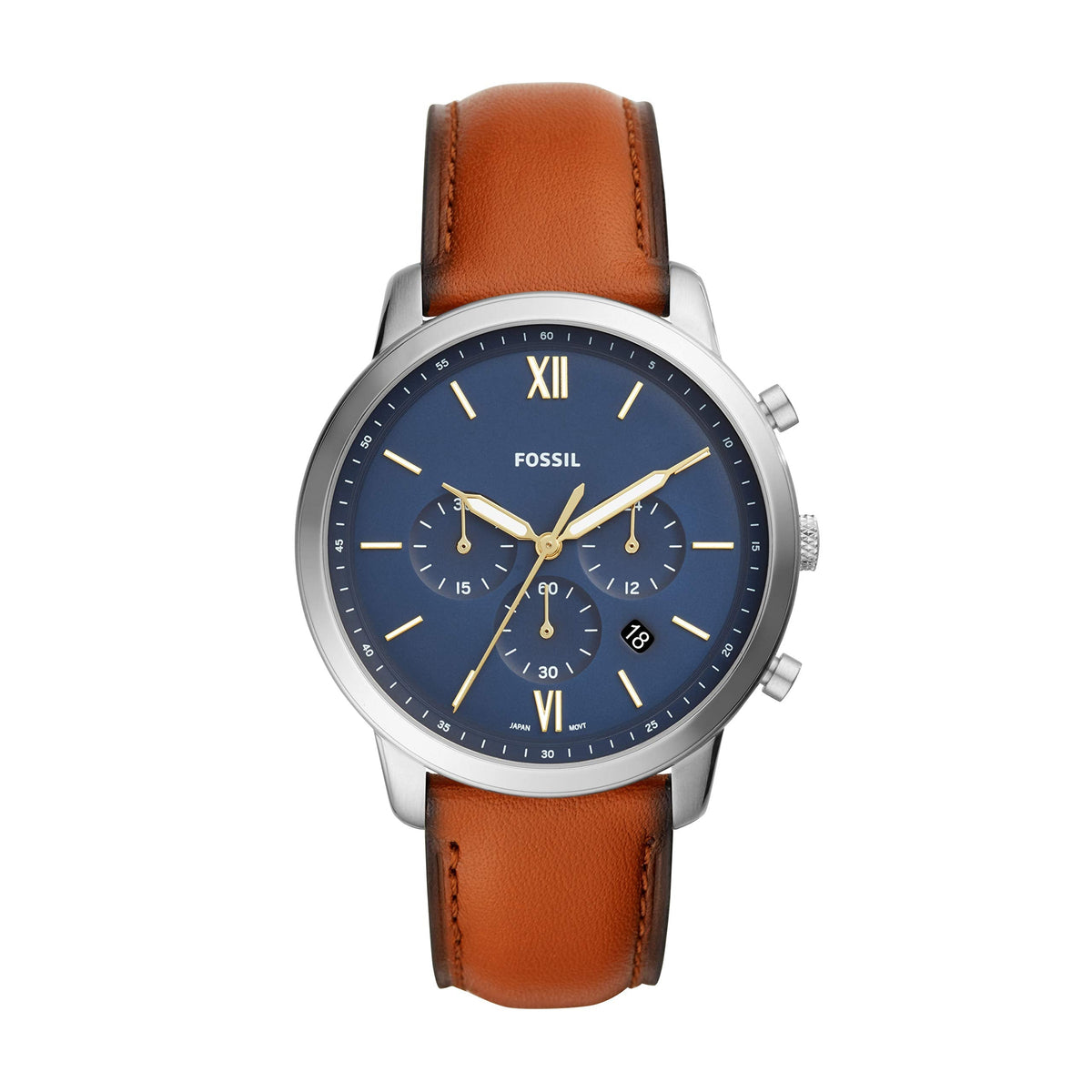 Fossil Neutra Chronograph Blue Dial Brown Leather Strap Watch for Men - FS5453 Watches Fossil   