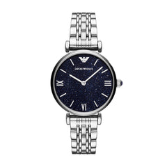 Emporio Armani Gianni T Bar Dark Blue Dial Silver Stainless Steel Watch For Women - AR11091 Watches Emporio Armani   