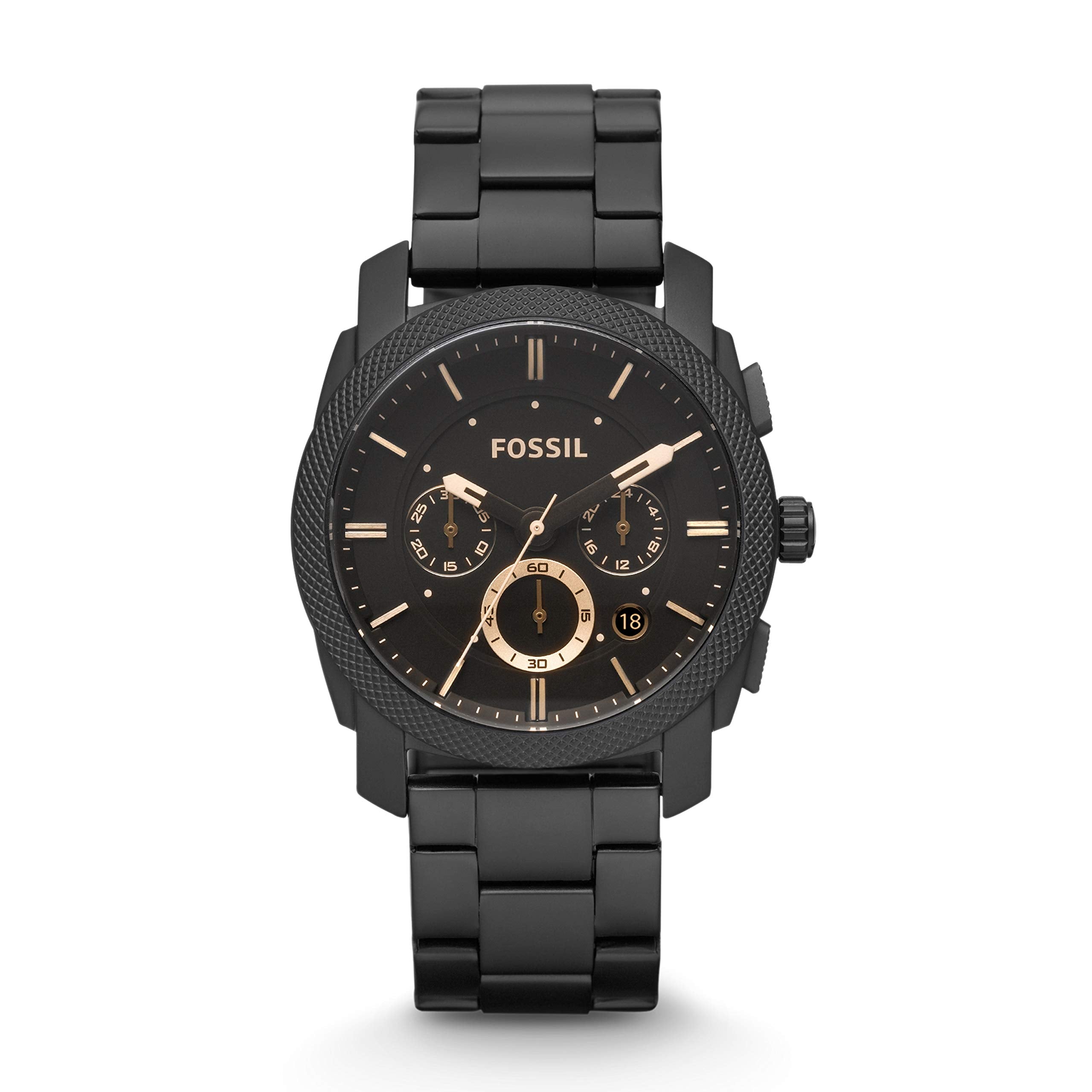 Fossil Machine Chronograph Black Dial Black Steel Strap Watch for Men - FS4682 Watches Fossil   