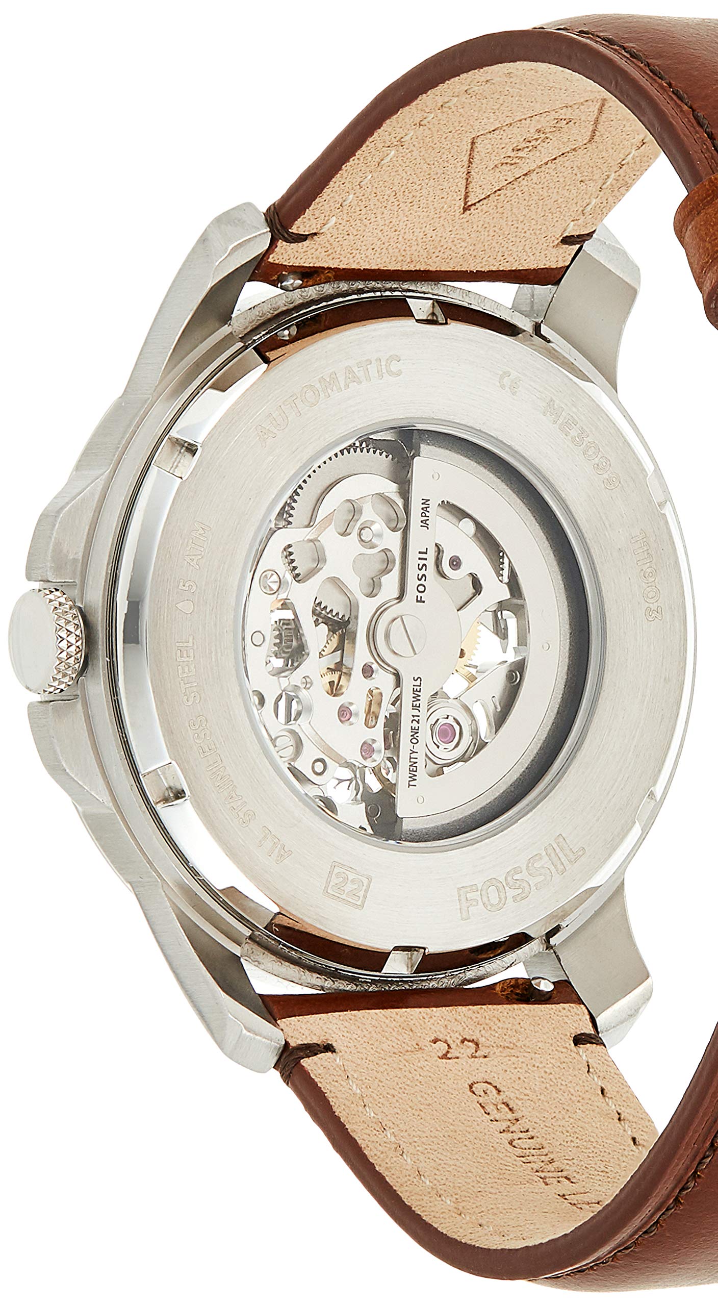 Fossil Grant Automatic Beige Skeleton Dial Brown Leather Strap Watch for Men - ME3099 Watches Fossil   