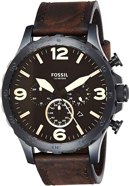 Fossil Nate Chronograph Brown Dial Brown Leather Strap Watch for Men - JR1487 Watches Fossil   