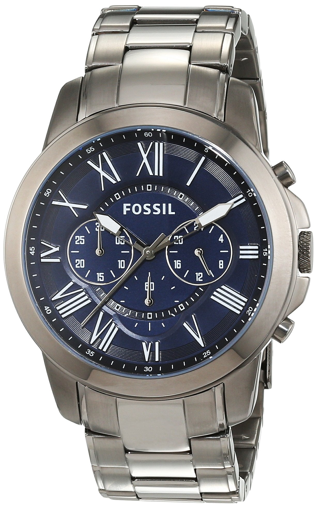 Fossil Grant Chronograph Blue Dial Grey Steel Strap Watch for Men - FS4831 Watches Fossil   