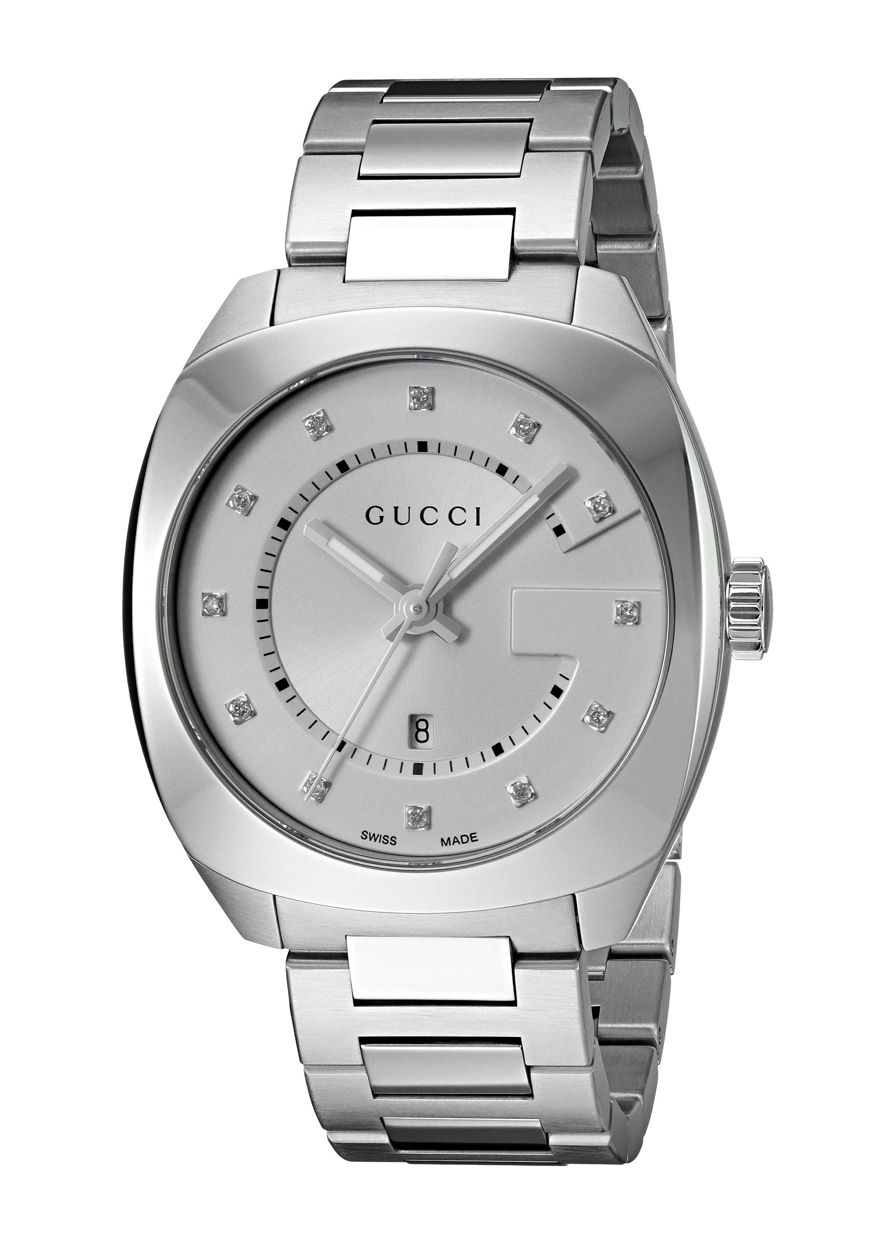 Gucci GG2570 Diamond White Dial Silver Steel Strap Watch For Women - YA142403 Watches Gucci   