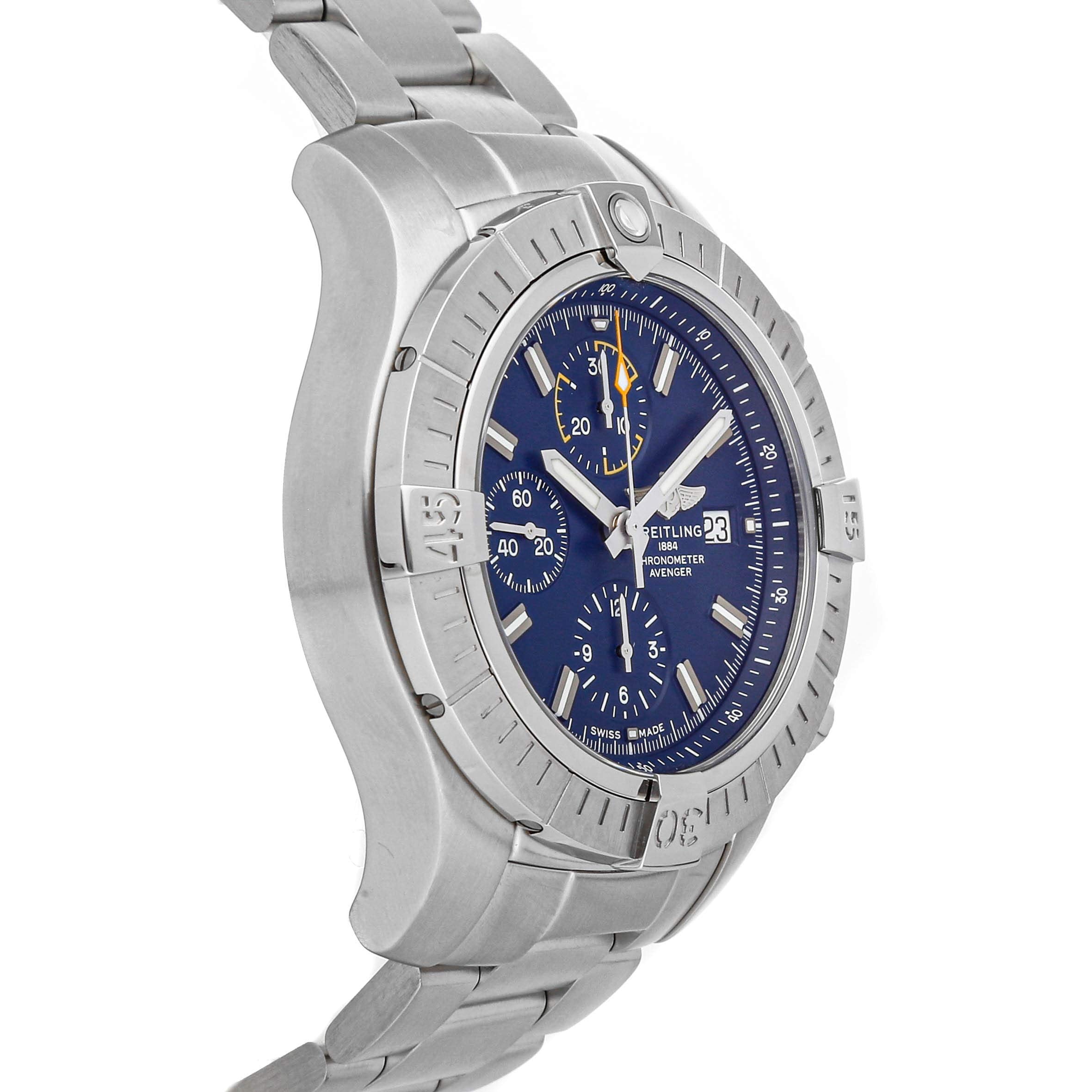 Breitling Avenger Chronograph 45mm Blue Dial Silver Steel Strap Watch for Men - A13317101C1A1 Watches Breitling   
