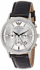 Emporio Armani Classic Chronograph Silver Dial Black Leather Strap Watch For Men - AR2432 Watches Emporio Armani   