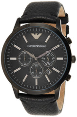 Emporio Armani Sportivo Chronograph Black Dial Black Leather Strap Watch For Men - AR2461 Watches Emporio Armani   