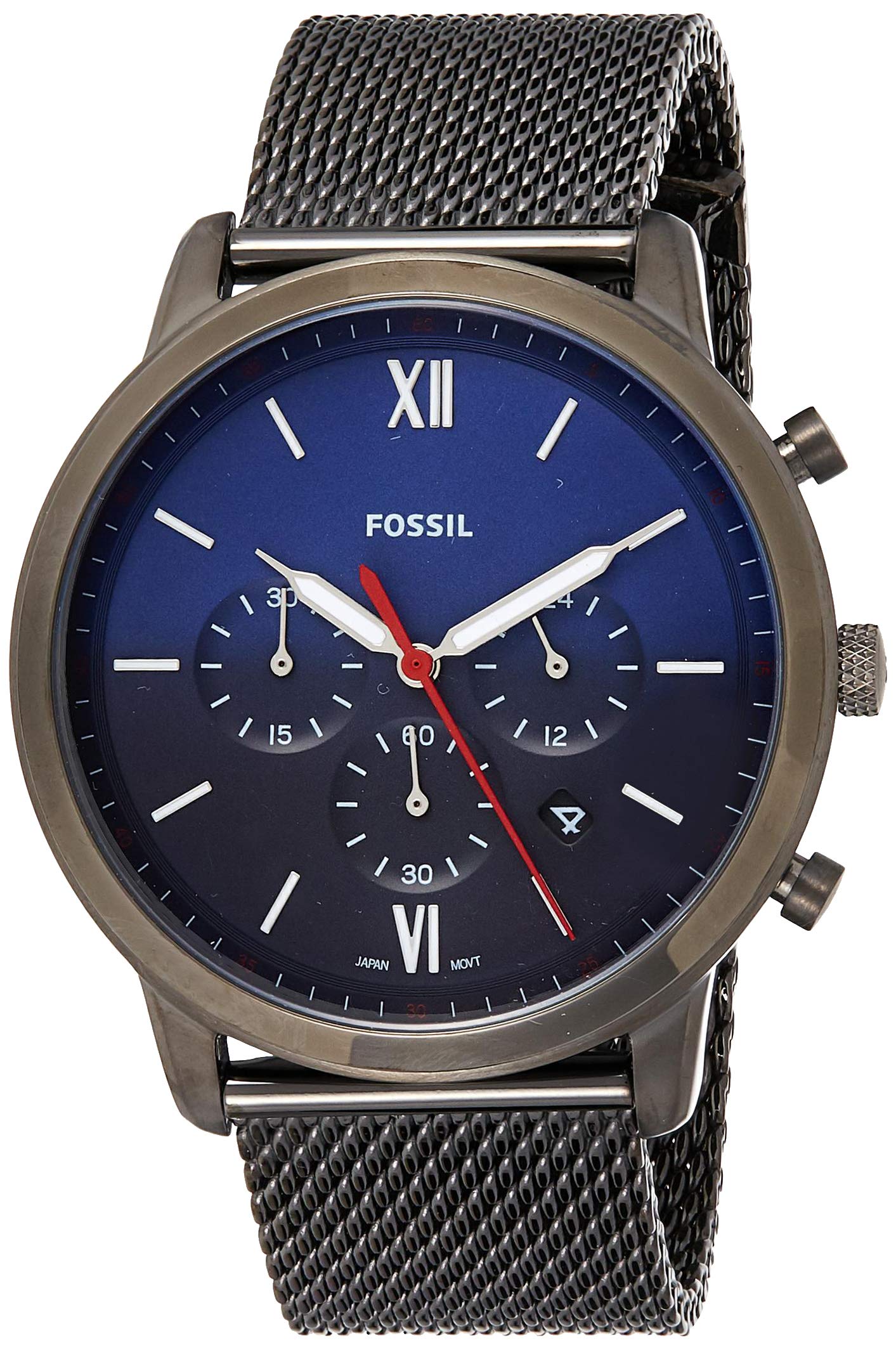 Fossil Neutra Chronograph Blue Dial Silver Mesh Bracelet Watch for Men - FS5383 Watches Fossil   