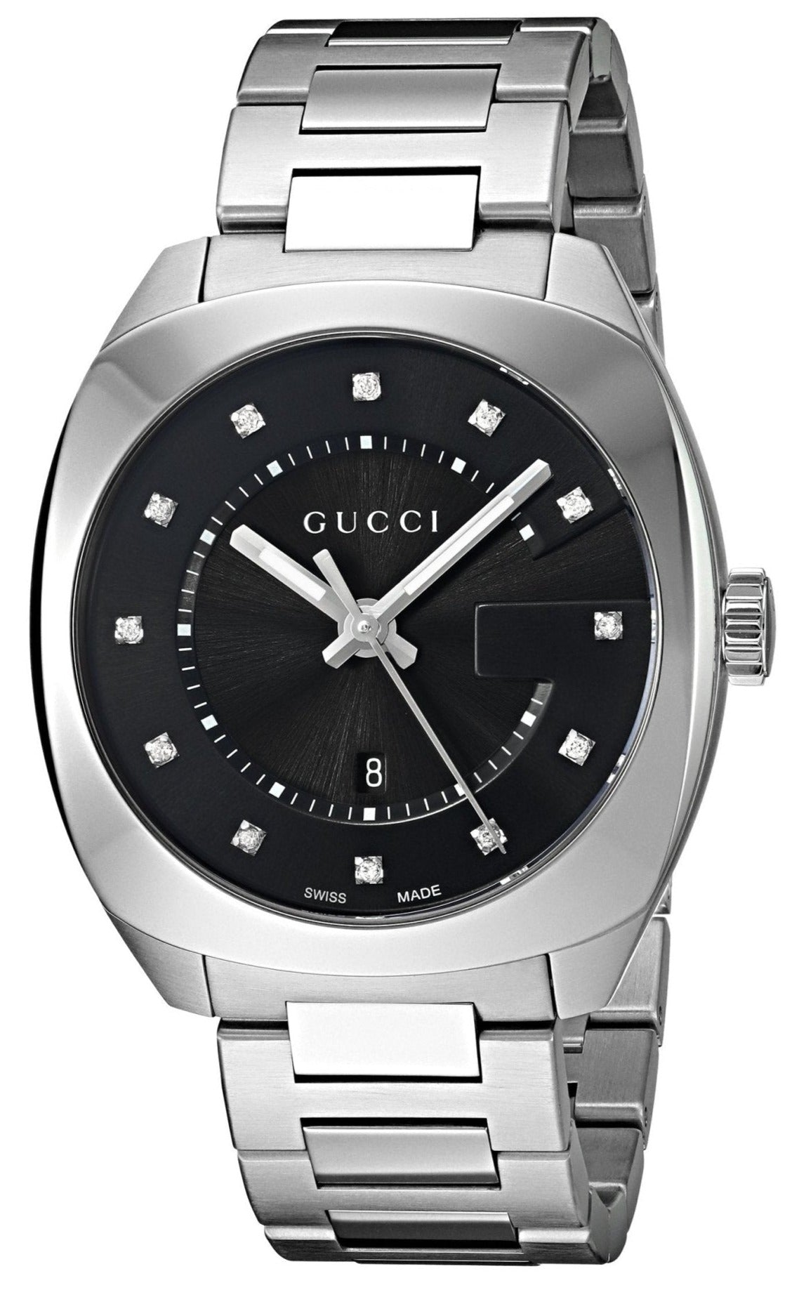 Gucci GG2570 Diamonds Black Dial Silver Steel Strap Watch For Women - YA142404 Watches Gucci   