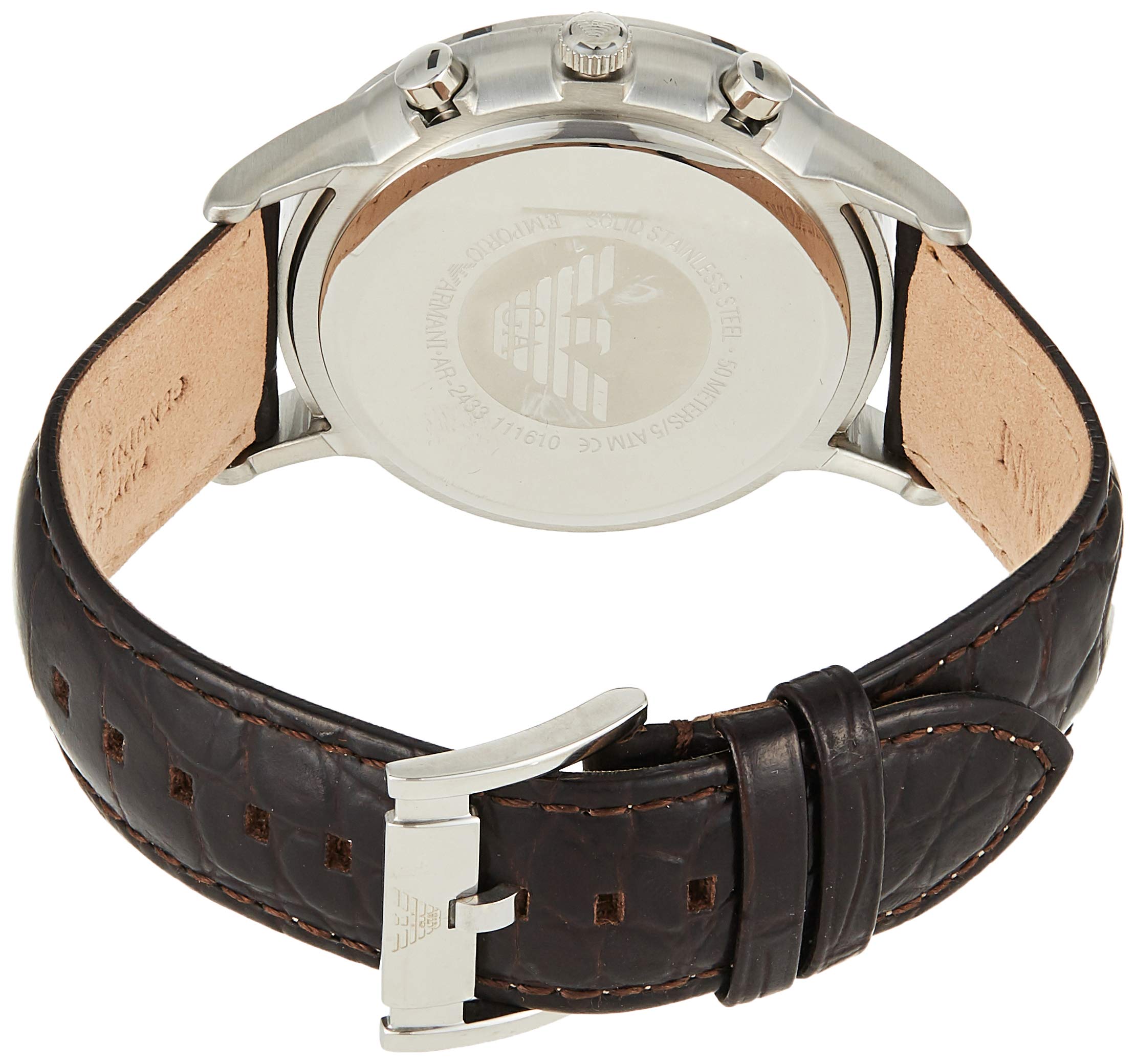 Emporio Armani Classic Chronograph Beige Dial Brown Leather Strap Watch For Men - AR2433 Watches Emporio Armani   