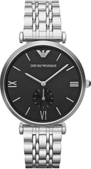 Emporio Armani Retro Black Dial Stainless Steel Watch For Men - AR1676 Watches Emporio Armani   