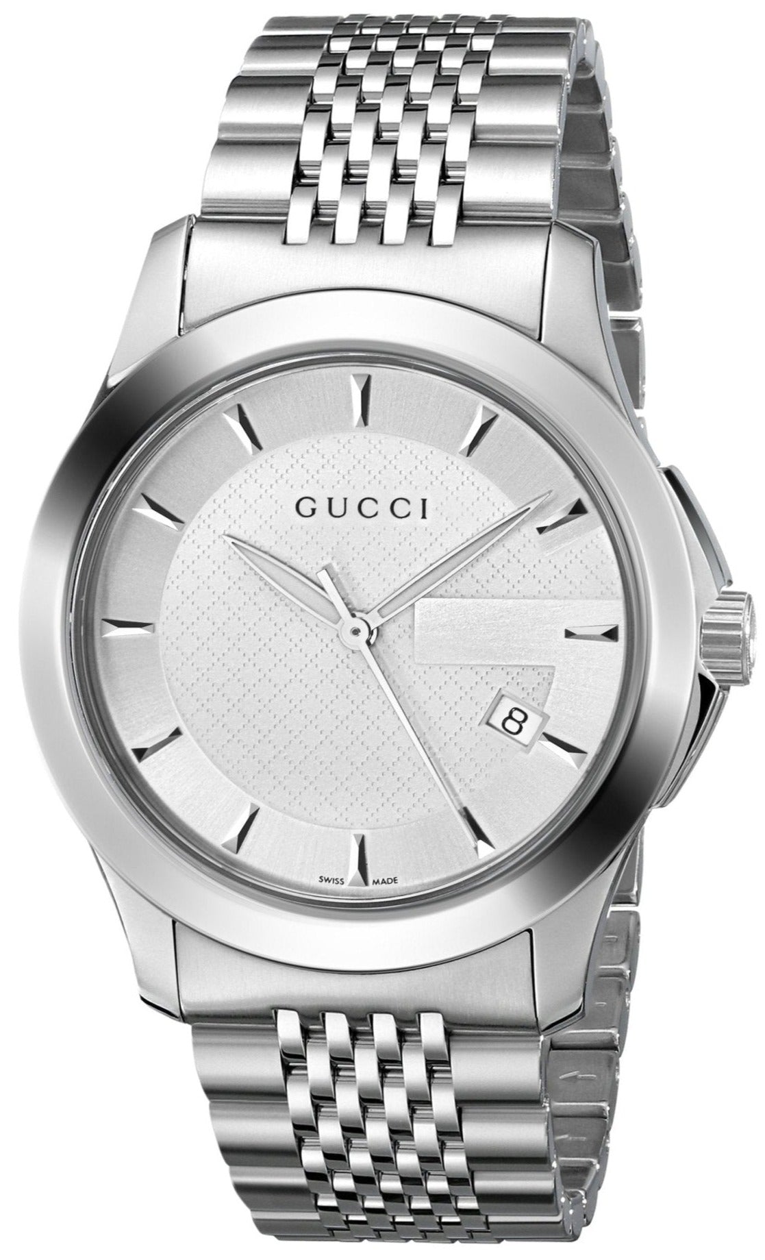 Gucci G Timeless Silver Dial Silver Steel Strap Watch For Men - YA126401 Watches Gucci   