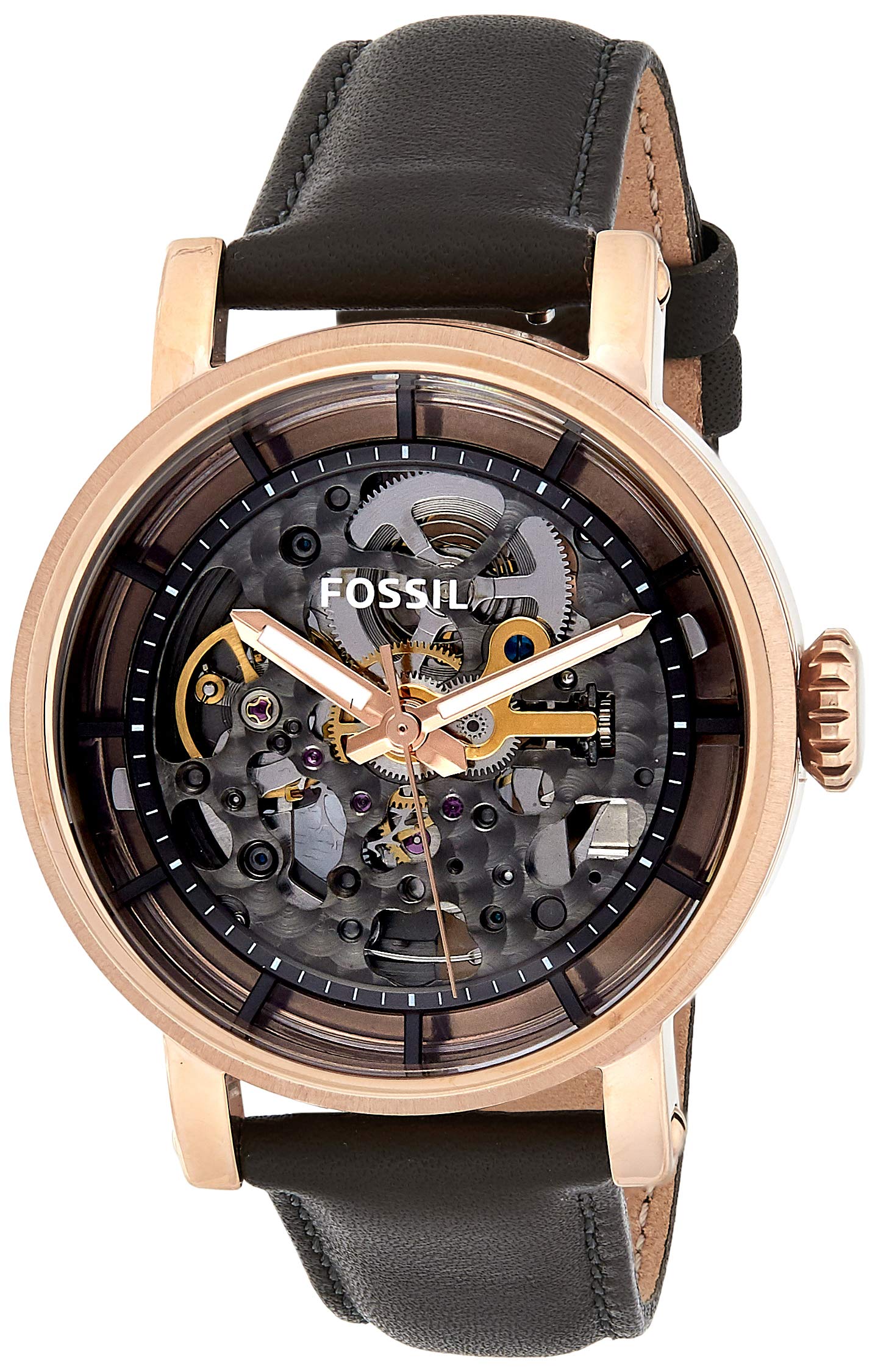 Fossil Boyfriend Automatic Skeleton Grey Dial Grey Leather Strap Watch for Women - ME3089 Watches Fossil   