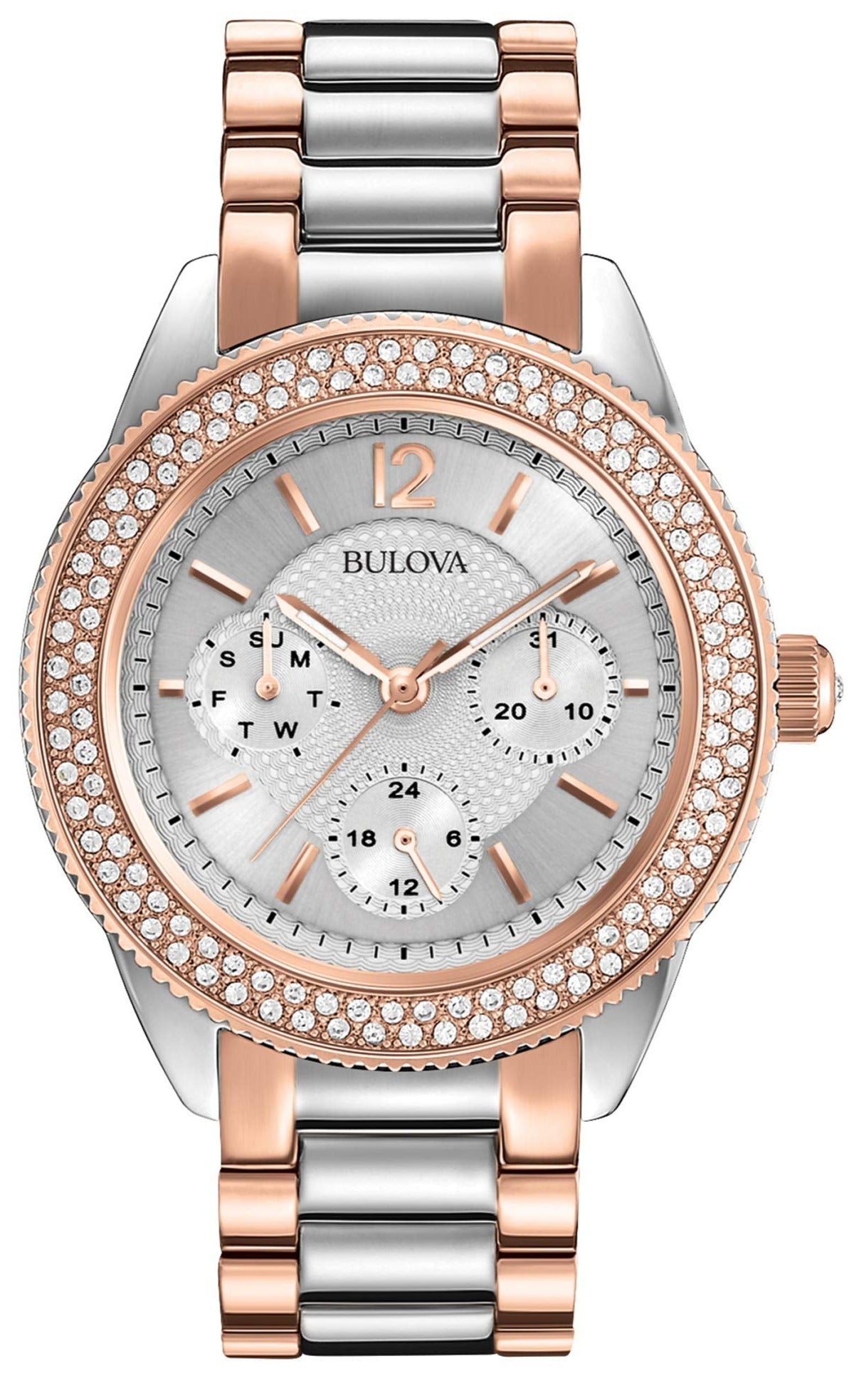 Bulova Crystal Collection Silver Dial Two Tone Steel Strap Watch for Women - 98N100 Watches Bulova   