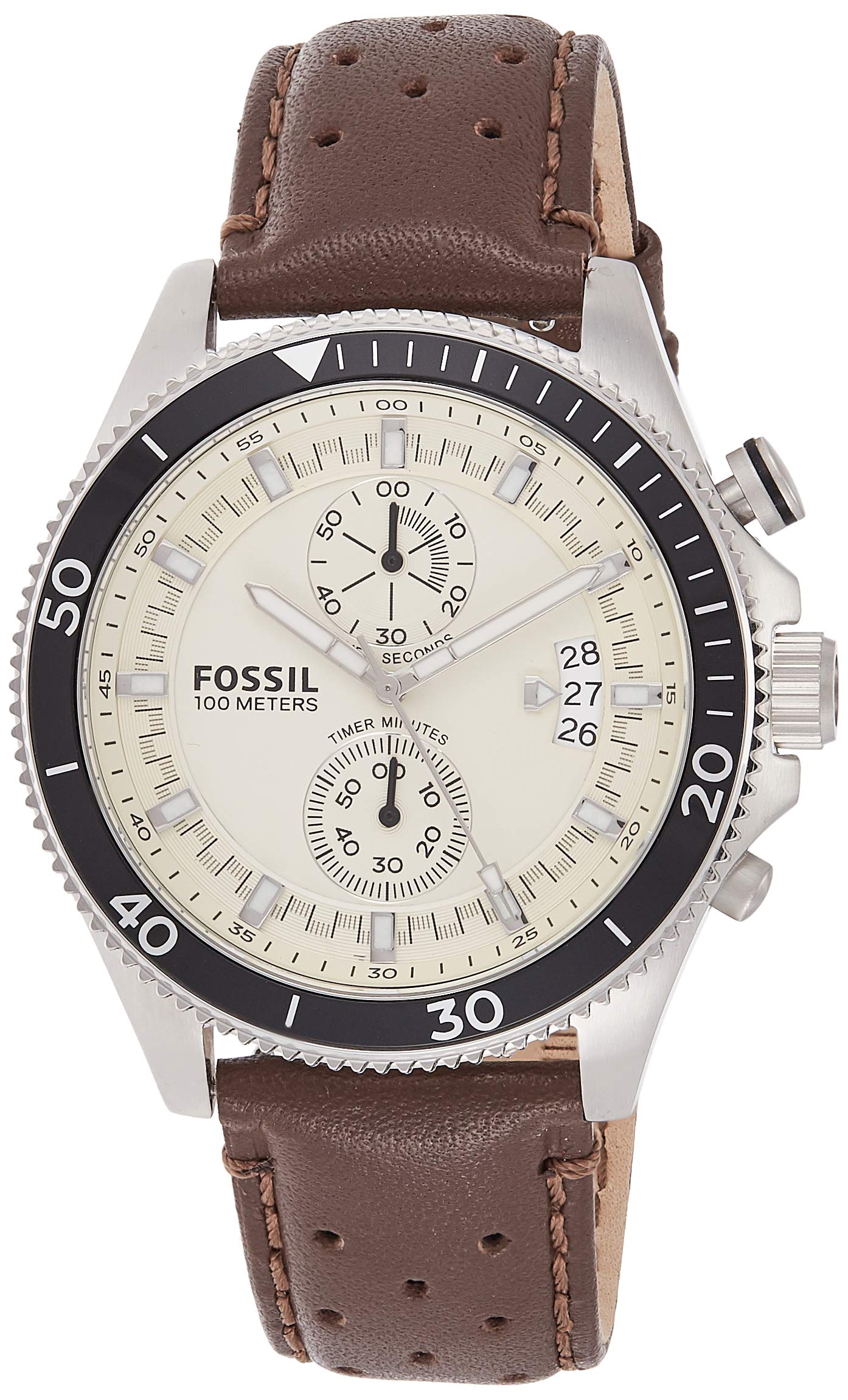 Fossil Wakefield Chronograph White Dial Brown Leather Strap Watch for Men - CH2943 Watches Fossil   