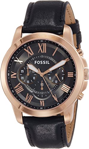 Fossil Grant Chronograph Black Dial Black Leather Strap Watch for Men - FS5085 Watches Fossil   