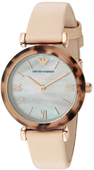 Emporio Armani Mother of Pearl Dial Beige Leather Strap Watch For Women - AR11004 Watches Emporio Armani   