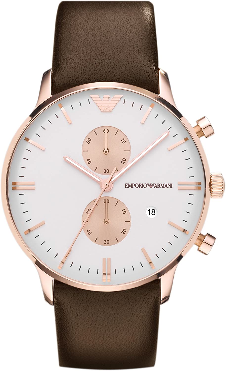 Emporio Armani Gianni Classic Chronograph White Dial Brown Leather Strap Watch For Men - AR0398 Watches Emporio Armani   