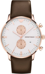 Emporio Armani Gianni Classic Chronograph White Dial Brown Leather Strap Watch For Men - AR0398 Watches Emporio Armani   