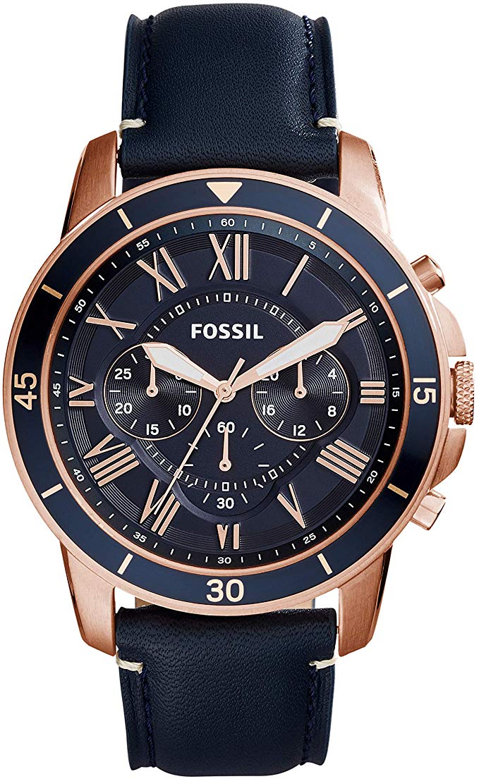 Fossil Grant Sport Chronograph Blue Dial Blue Leather Strap Watch for Men - FS5237 Watches Fossil   