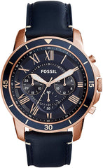 Fossil Grant Sport Chronograph Blue Dial Blue Leather Strap Watch for Men - FS5237 Watches Fossil   