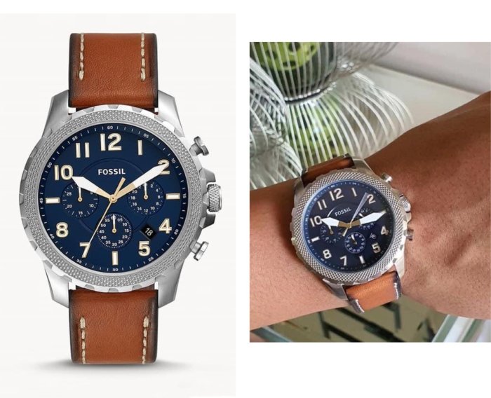 Fossil Bowman Chronograph Luggage Blue Dial Brown Leather Strap Watch for Men - FS5602 Watches Fossil   