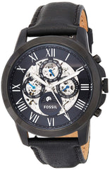 Fossil Grant Automatic Black Dial Black Leather Strap Watch for Men - ME3028 Watches Fossil   