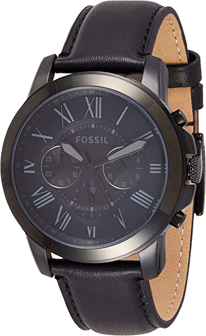 Fossil Grant Chronograph Black Dial Black Leather Strap Watch for Men - FS5132 Watches Fossil   