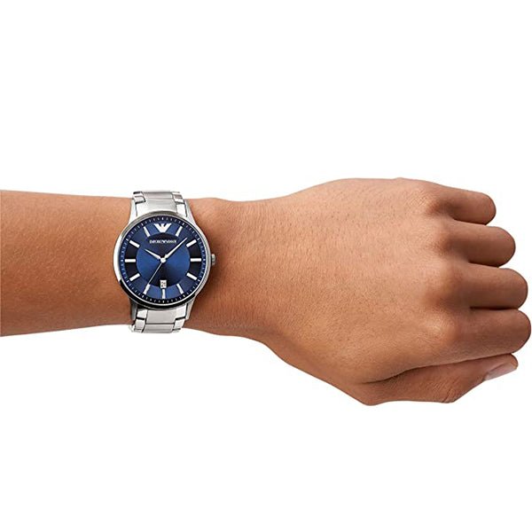 Emporio Armani Renato Blue Dial Silver Stainless Steel Strap Watch For Men - AR2477 Watches Emporio Armani   