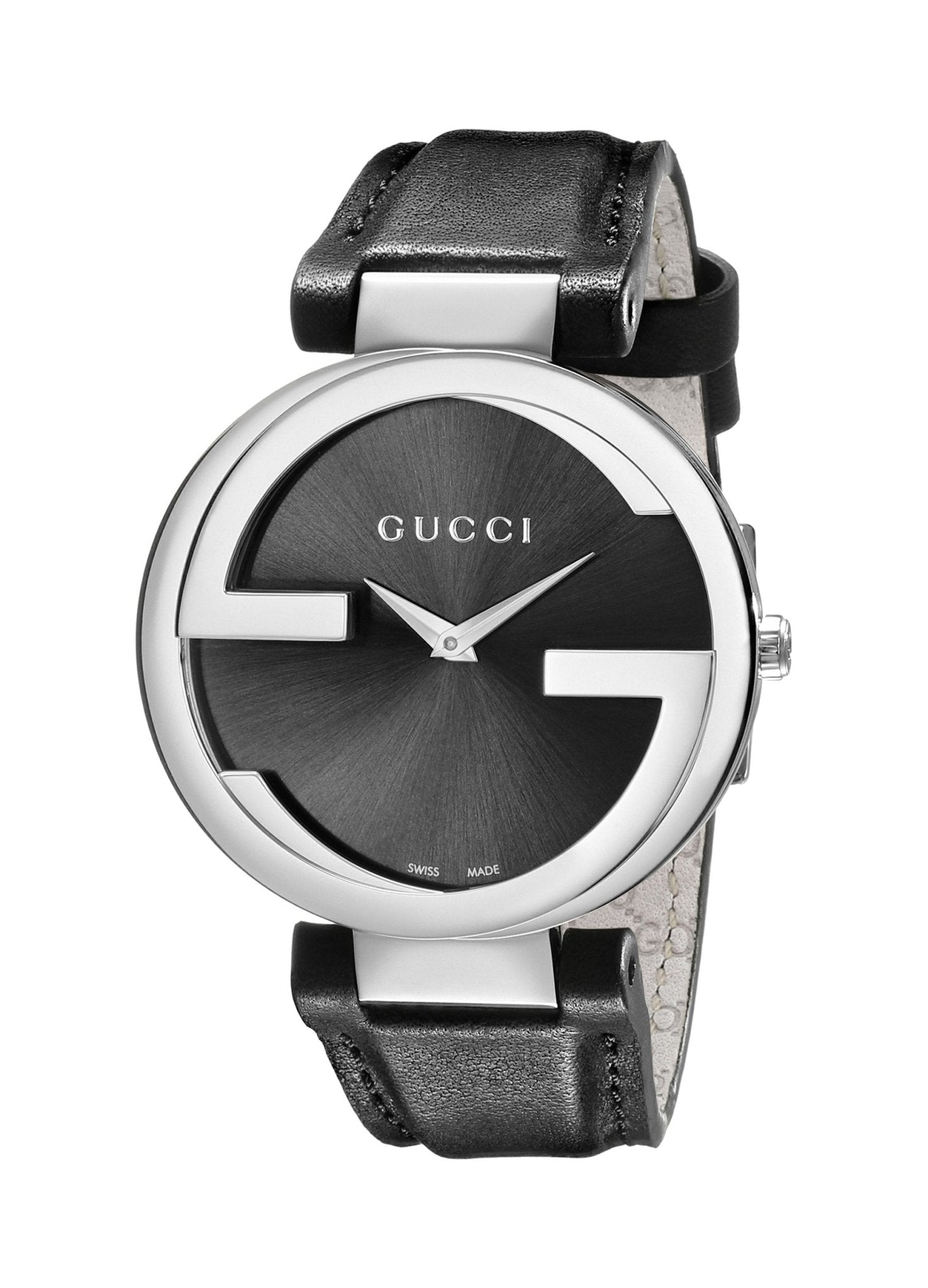 Gucci G Interlocking Black Dial Black Leather Strap Watch For Women - YA133301 Watches Gucci   