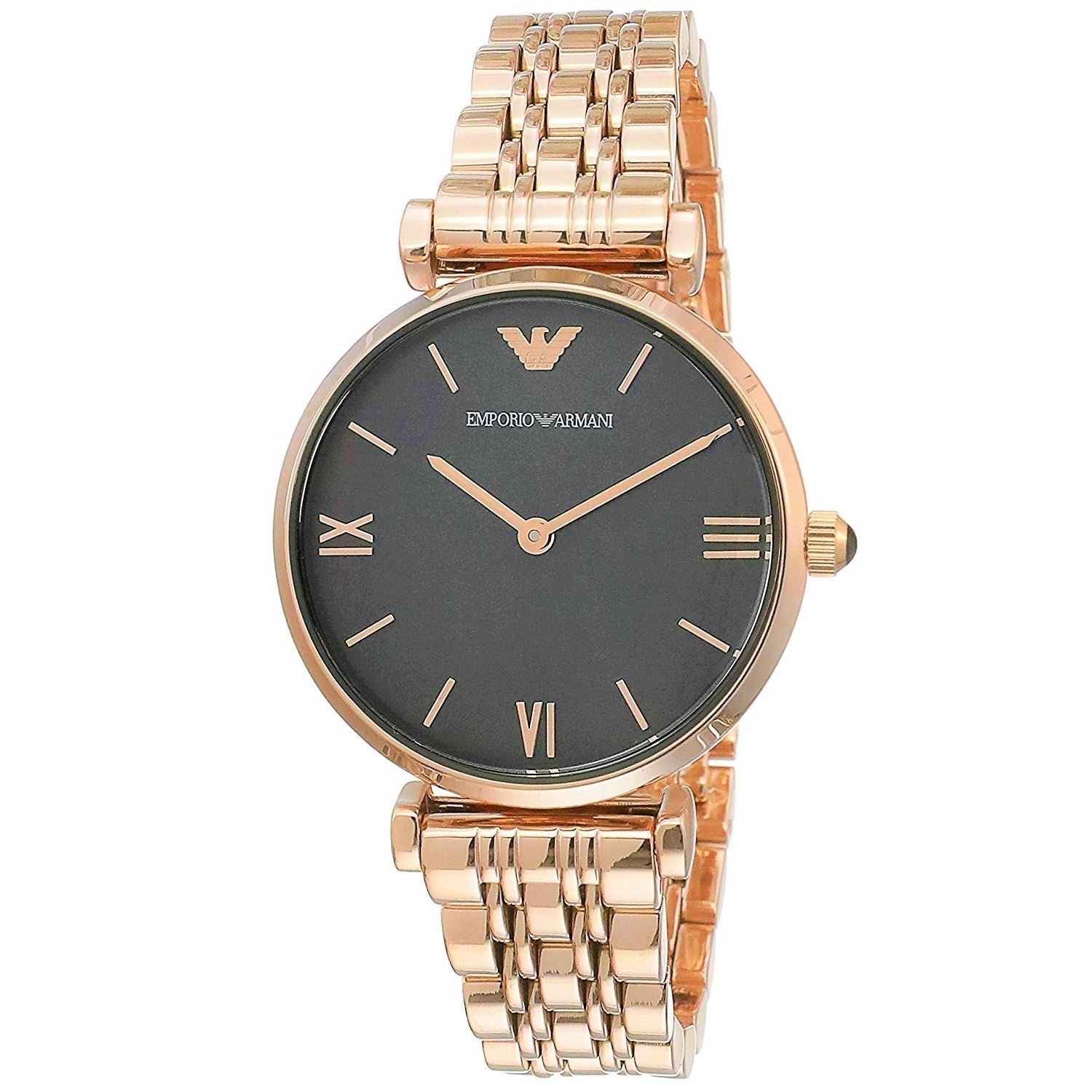 Emporio Armani Gianni T-Bar Black Dial Rose Gold Strap Watch For Women - AR11145 Watches Emporio Armani   