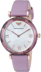 Emporio Armani Gianni Mother of Pearl Dial Purple Leather Strap Watch For Women - AR11003 Watches Emporio Armani   