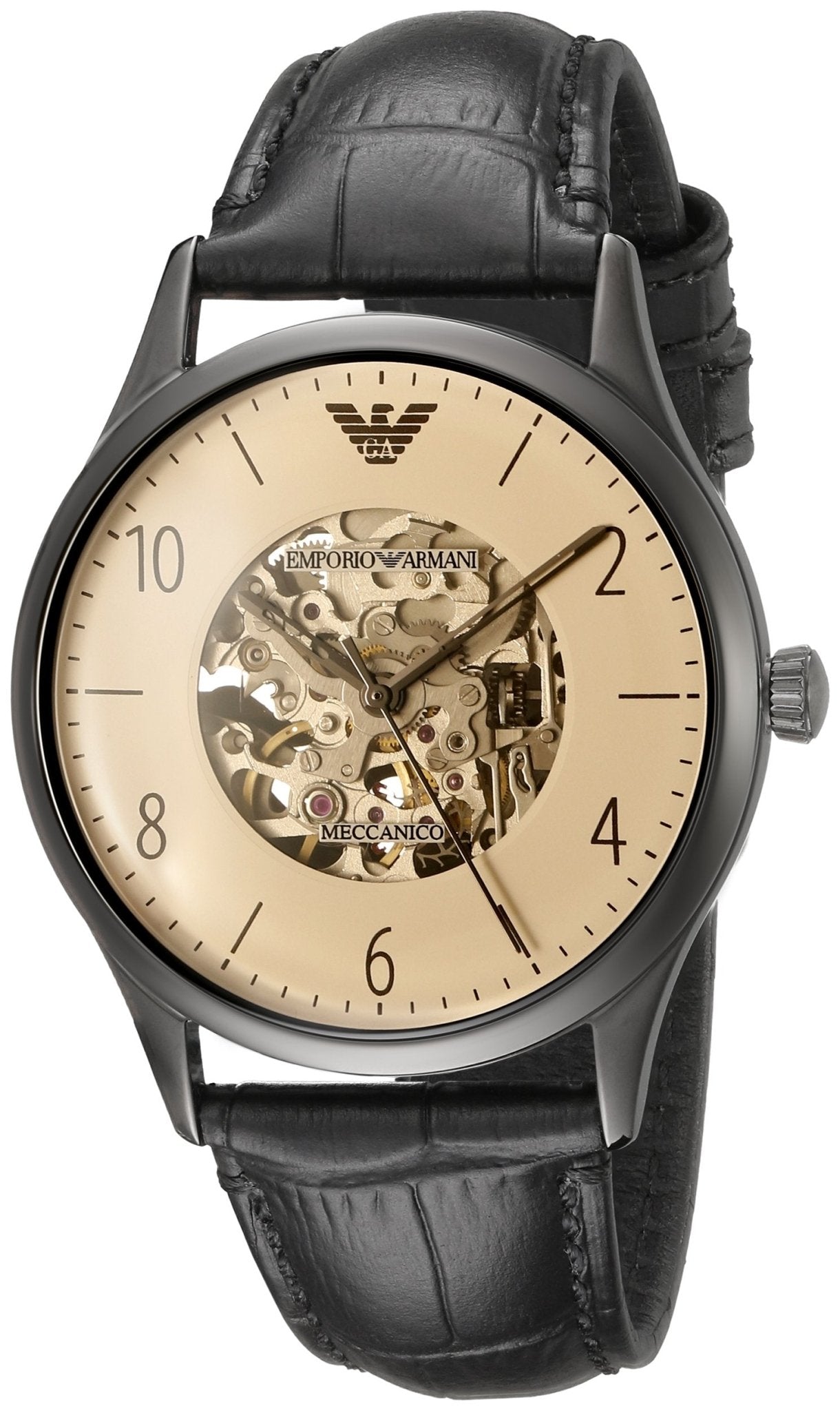 Emporio Armani Meccanico White Dial Black Leather Strap Watch For Men - AR1923 Watches Emporio Armani   