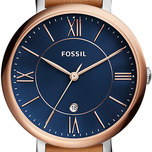 Fossil Jacqueline Three Hand Date Luggage Blue Dial Brown Leather Strap Watch for Women - ES4274 Watches Fossil   