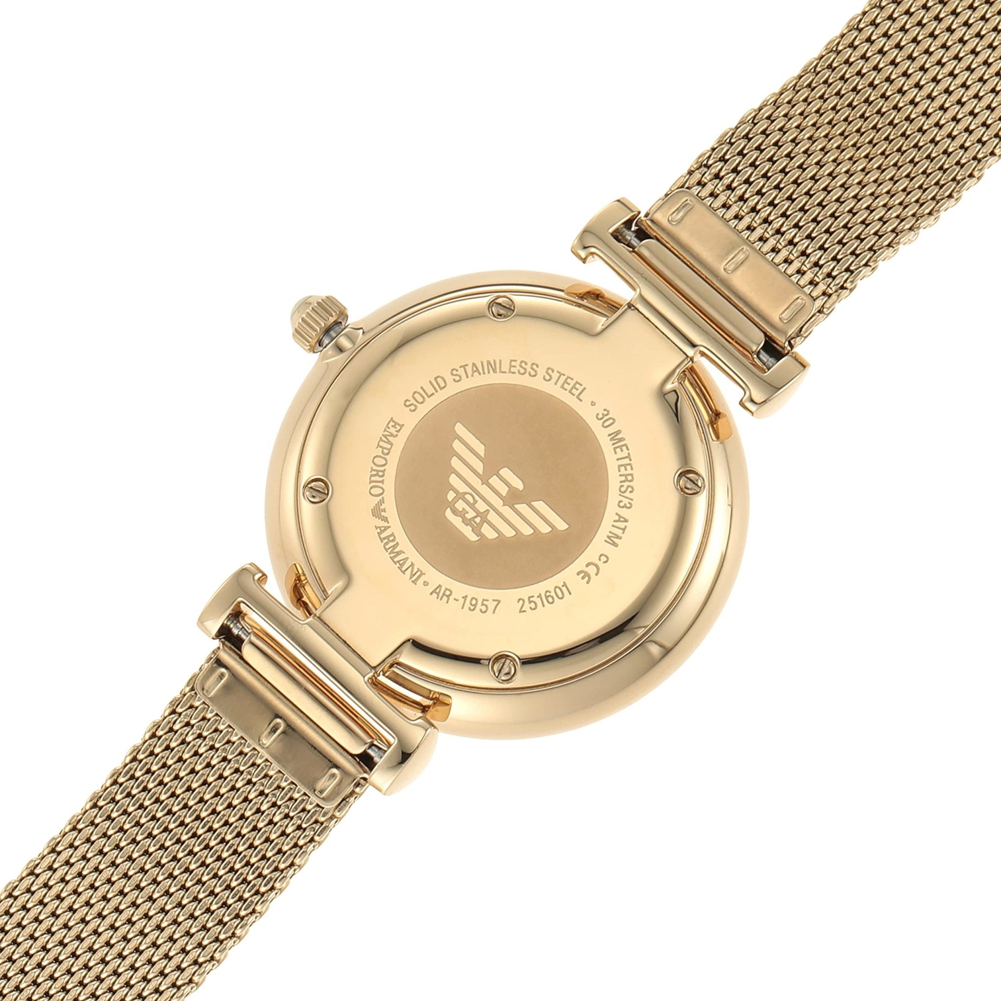 Emporio Armani Retro Gold Dial Gold Mesh Bracelet Watch For Women - AR1957 Watches Emporio Armani   