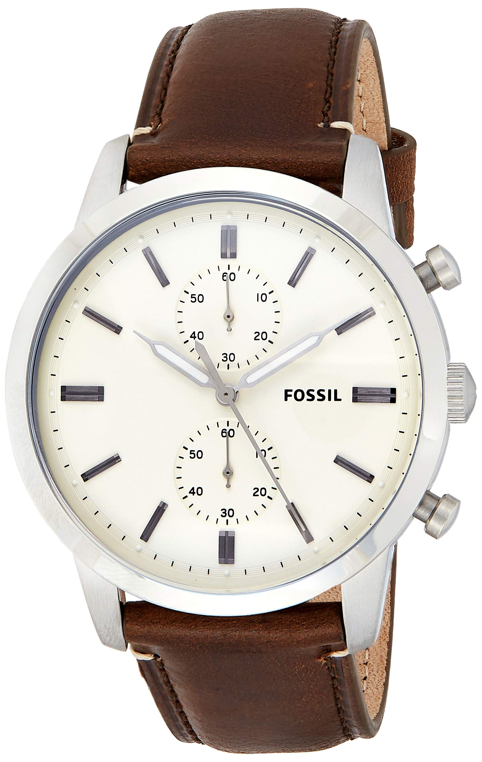 Fossil Townsman Chronograph White Dial Brown Leather Strap Watch for Men - FS5350 Watches Fossil   