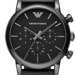 Emporio Armani Luigi Chronograph Black Dial Black Leather Strap Watch For Men - AR1737 Watches Emporio Armani   