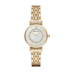 Emporio Armani Gianni T Bar White Mother of Pearl Dial Gold Stainless Steel Watch For Women - AR1907 Watches Emporio Armani   