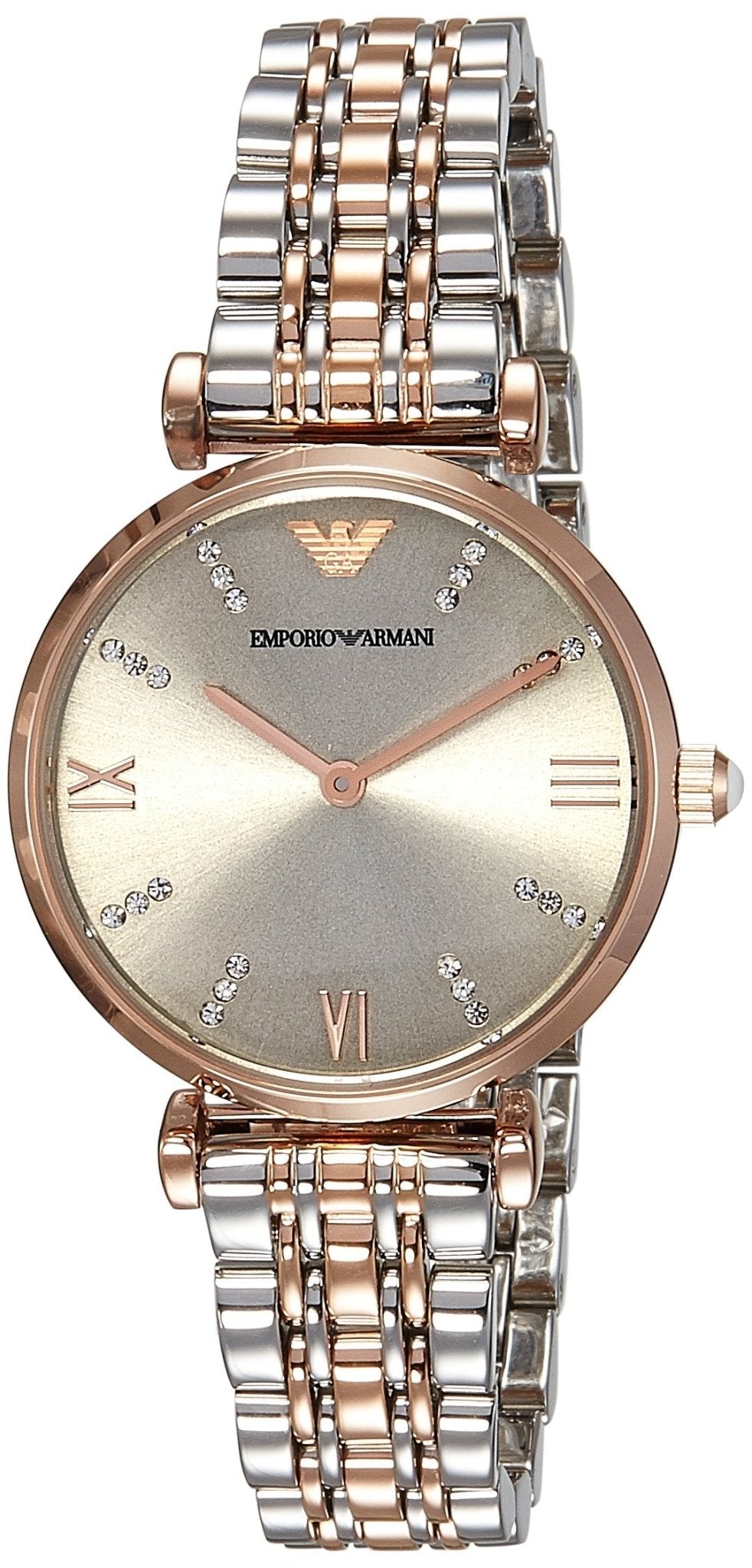 Emporio Armani Gianni T Bar Grey Dial Two Tone Stainless Steel Strap Watch For Women - AR1840 Watches Emporio Armani   