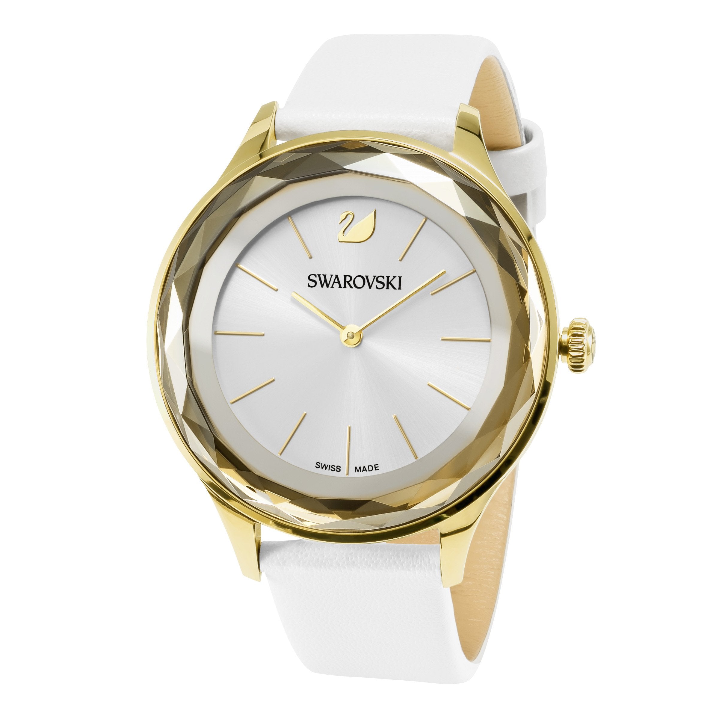 Swarovski Octea Nova Quartz White Dial White Leather Strap Watch for Women - 5295337 Watches Swarovski   