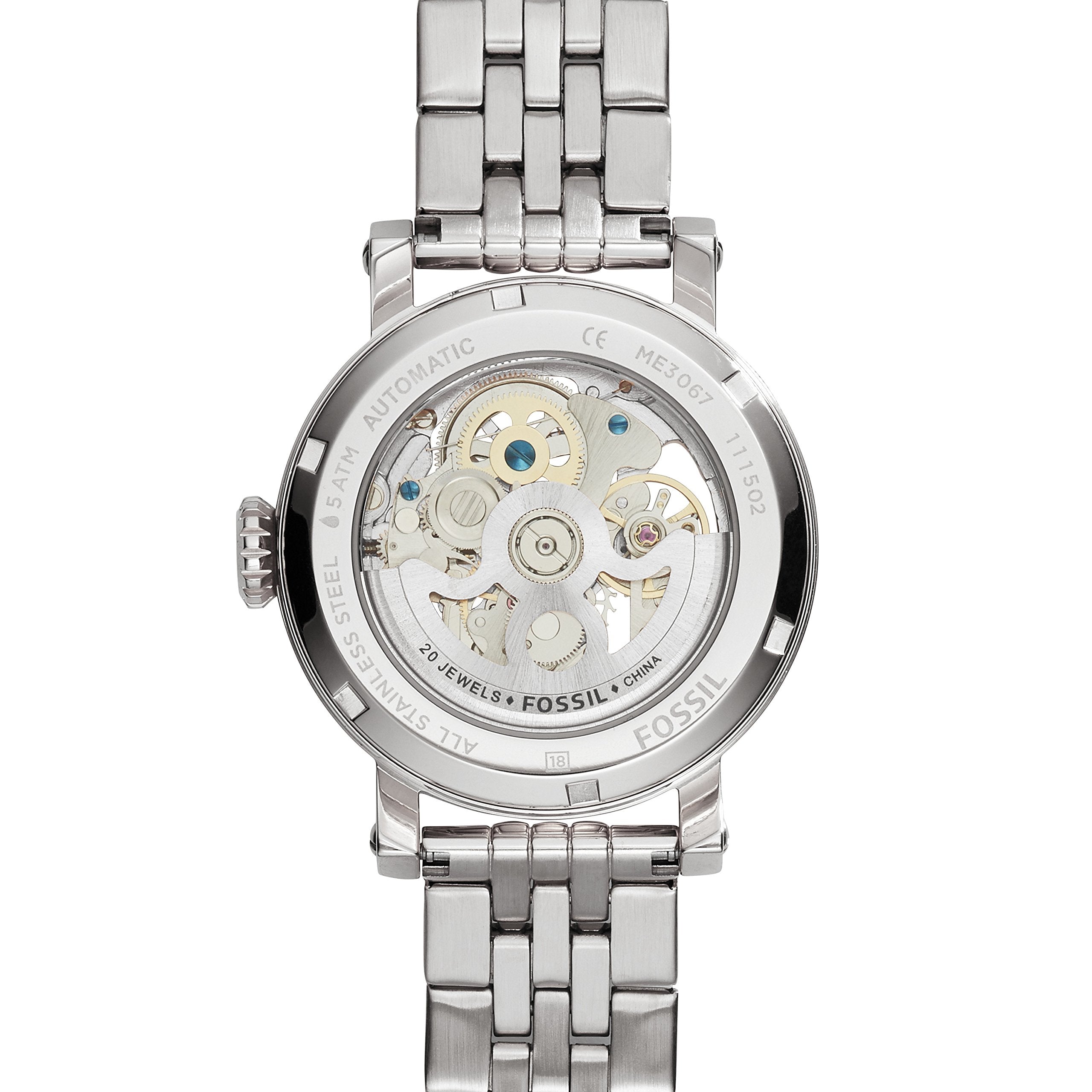 Fossil Boyfriend Automatic Skeleton Silver Dial Silver Steel Strap Watch for Women - ME3067 Watches Fossil   