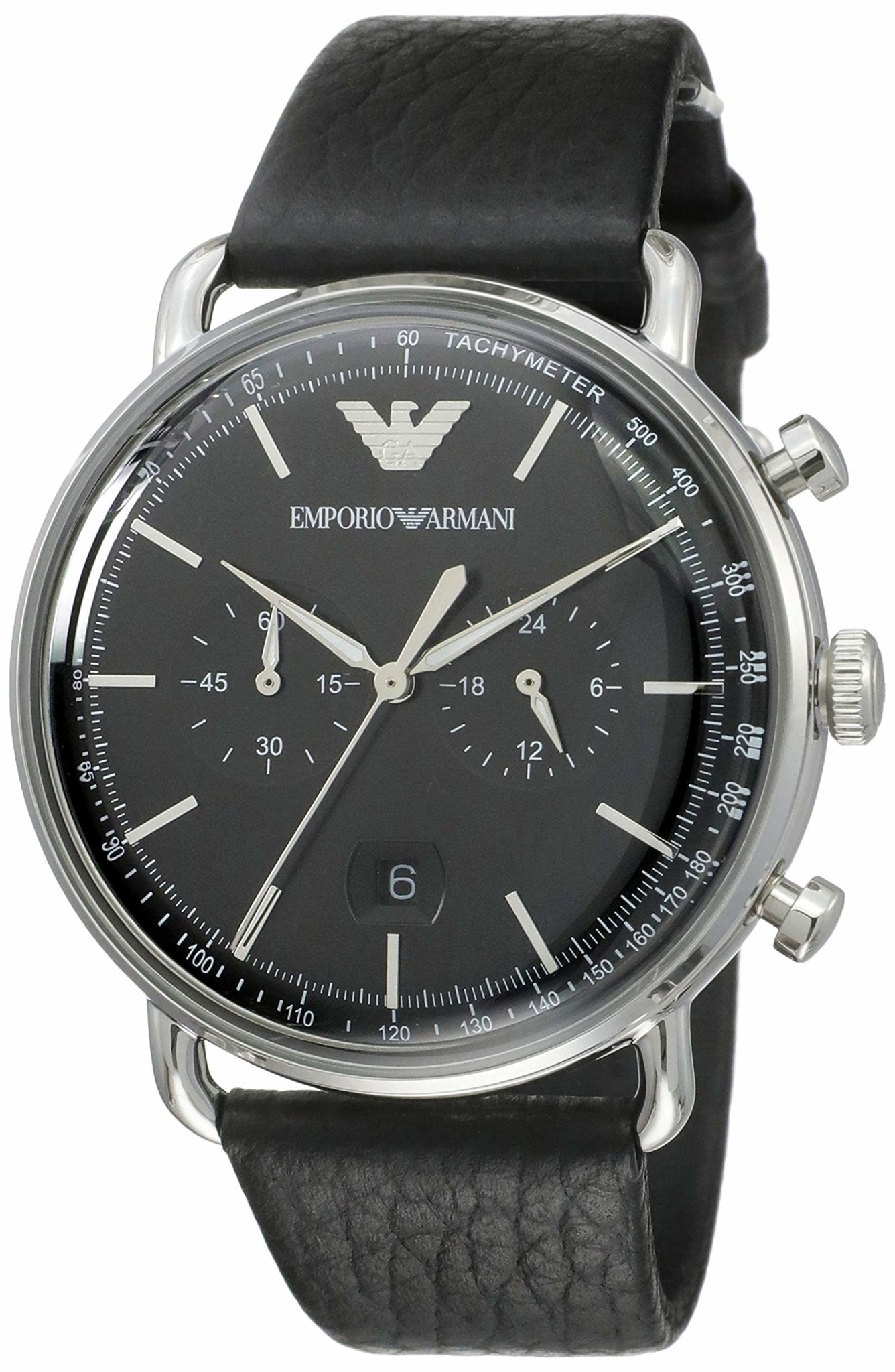 Emporio Armani Aviator Chronograph Black Dial Black Leather Strap Watch For Men - AR11143 Watches Emporio Armani   