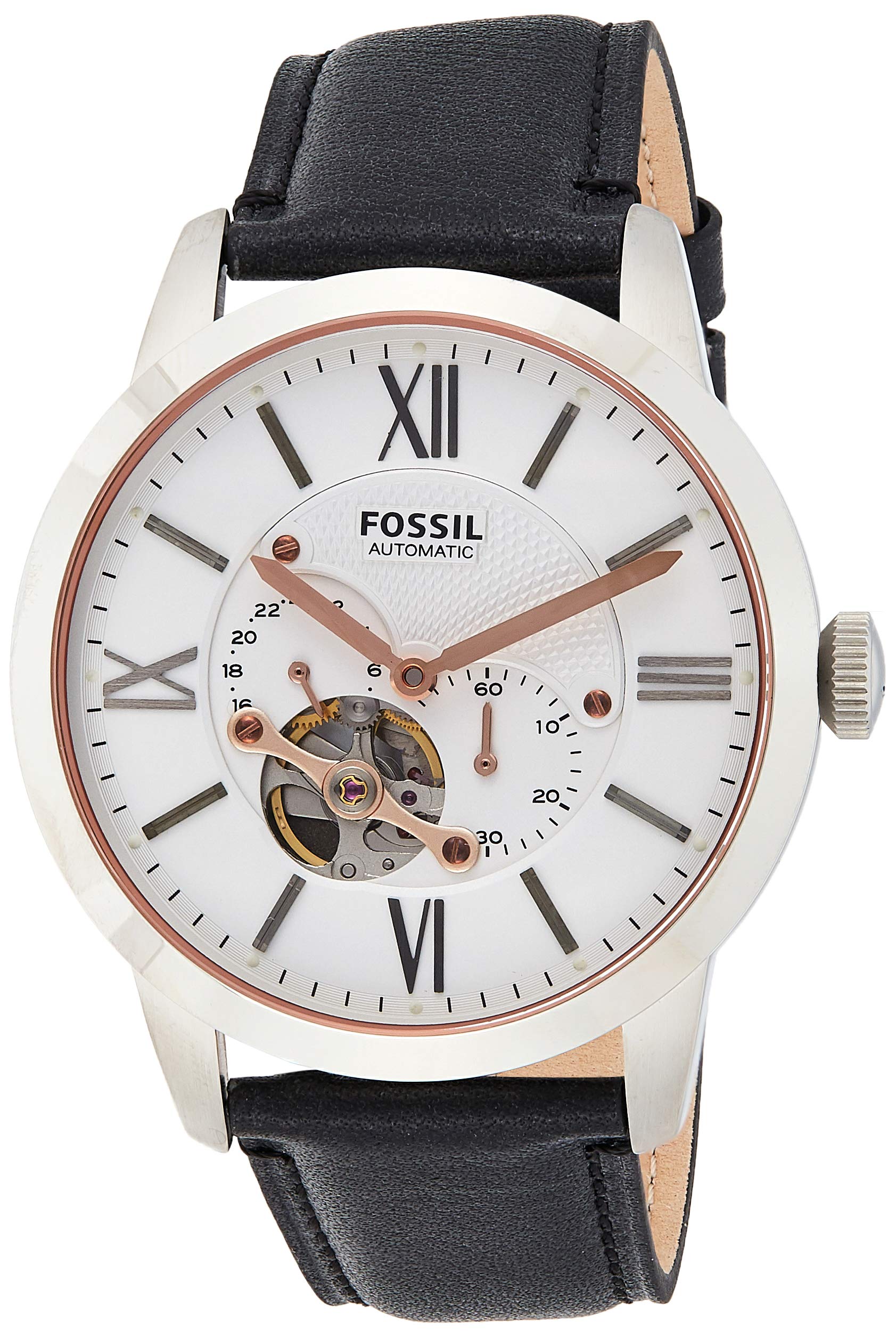 Fossil Townsman Automatic White Dial Black Leather Strap Watch for Men - ME3104 Watches Fossil   