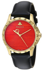 Gucci G Timeless Coral Red Dial Black Leather Strap Watch For Men - YA126464 Watches Gucci   