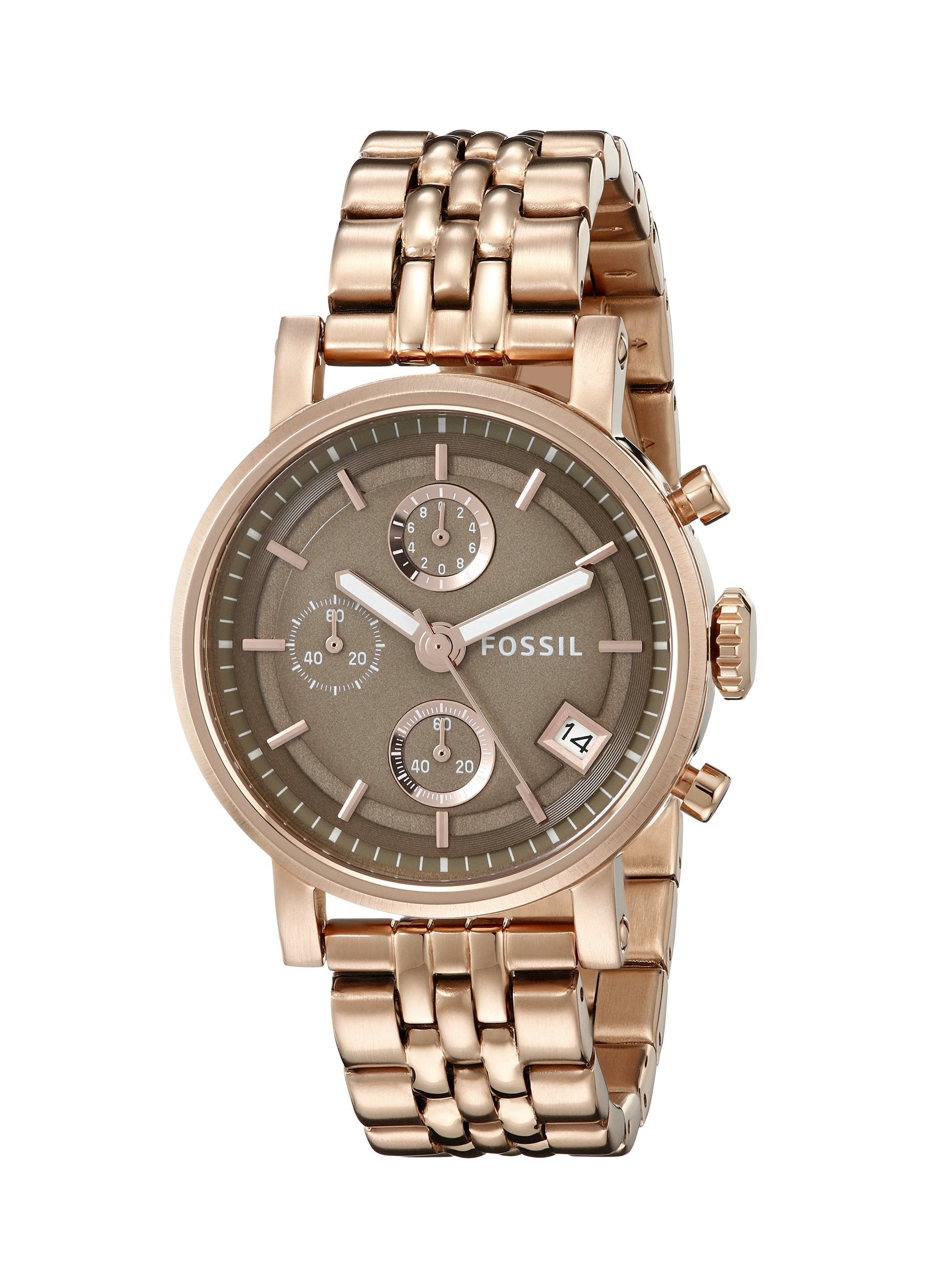 Fossil Boyfriend Chronograph Brown Dial Rose Gold Steel Strap Watch for Women - ES3494 Watches Fossil   