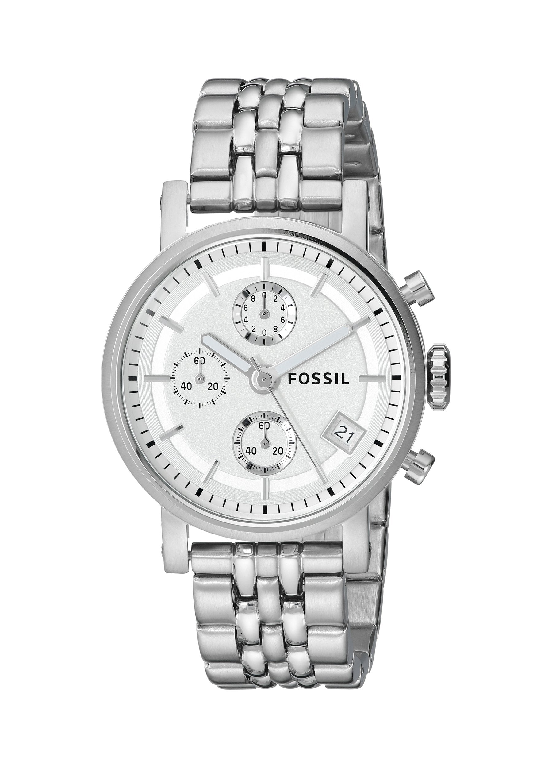 Fossil Boyfriend Chronograph Silver Dial Silver Steel Strap Watch for Women - ES2198 Watches Fossil   