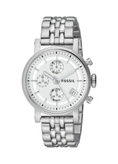 Fossil Boyfriend Chronograph Silver Dial Silver Steel Strap Watch for Women - ES2198 Watches Fossil   