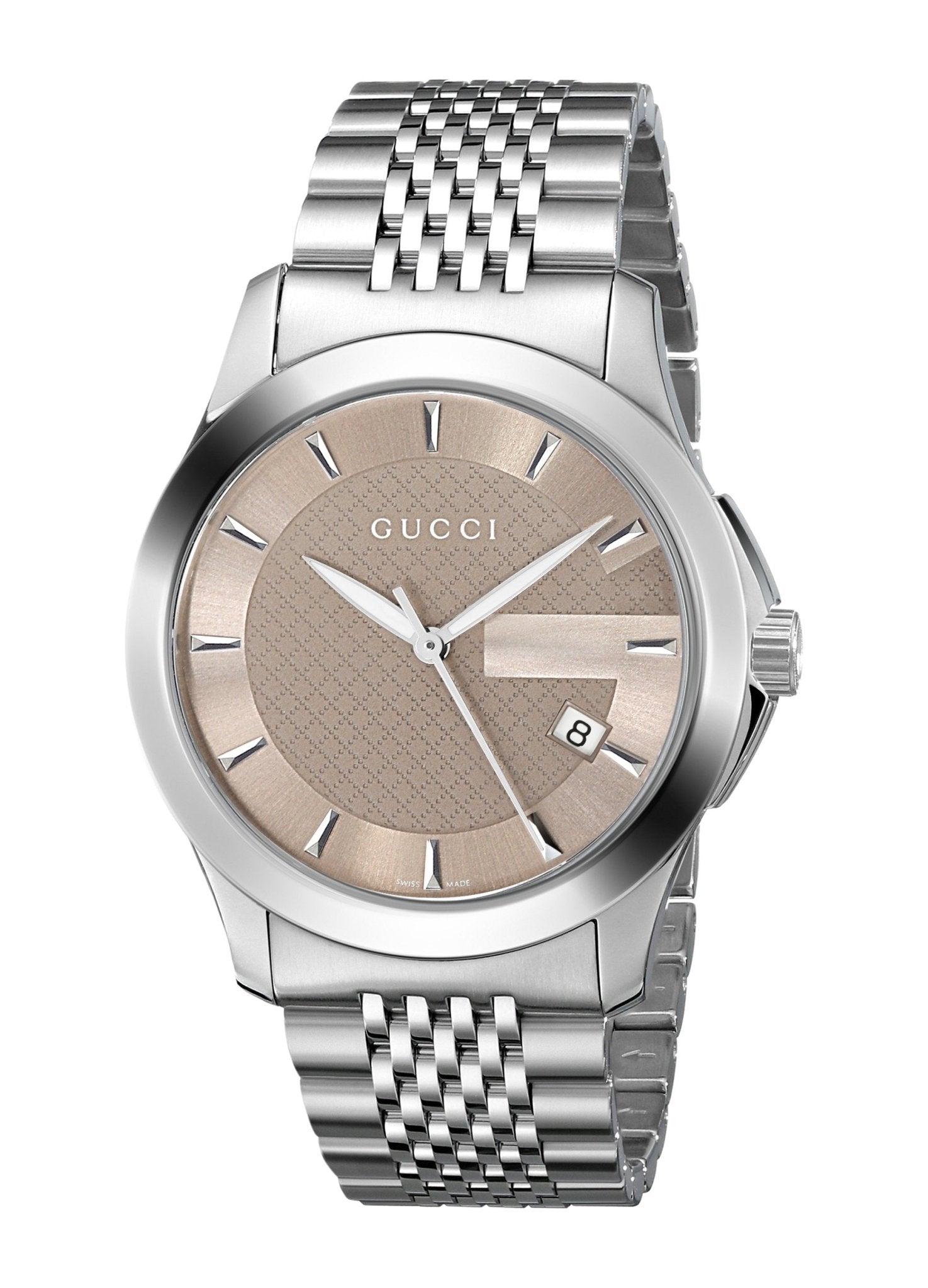 Gucci G Timeless Brown Dial Silver Steel Strap Watch For Men - YA126406 Watches Gucci   