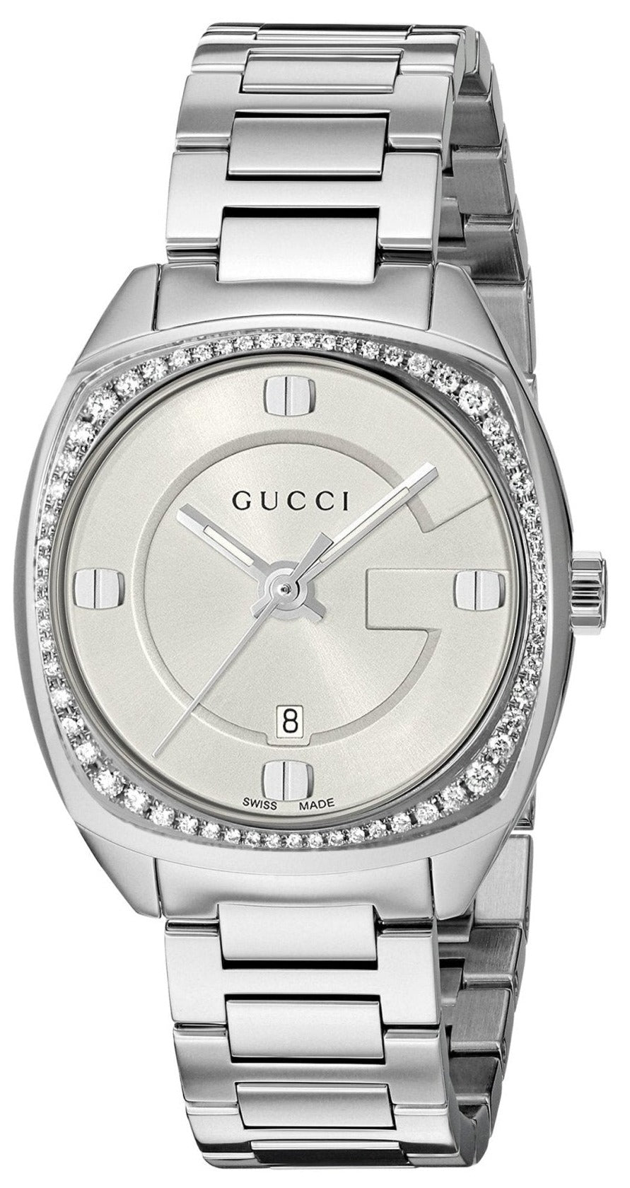 Gucci G Timeless GG2570 Diamonds Silver Dial Silver Steel Strap Watch For Women - YA142505 Watches Gucci   